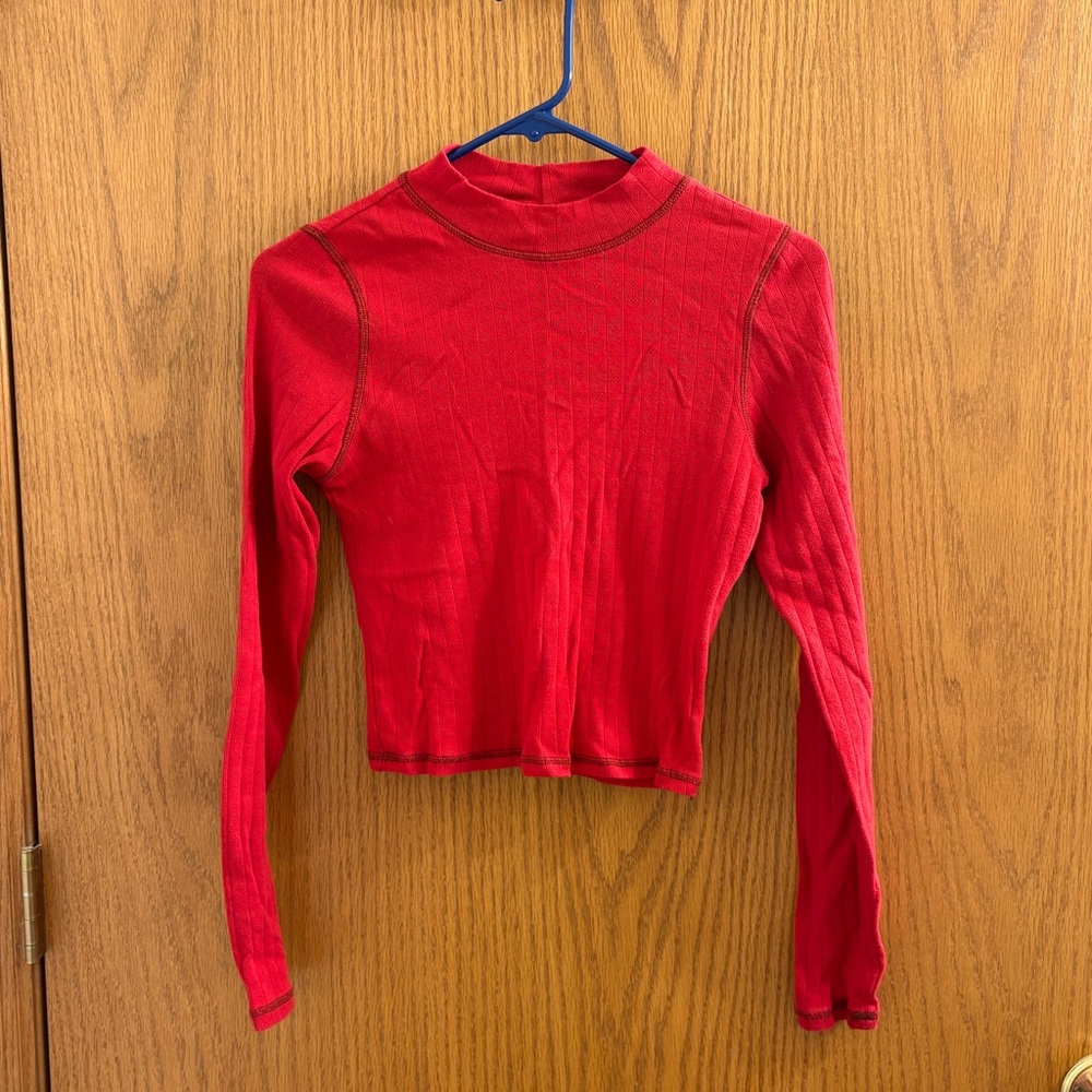 American Eagle Outfitters Cropped Red Long Sleeve Mock Neck